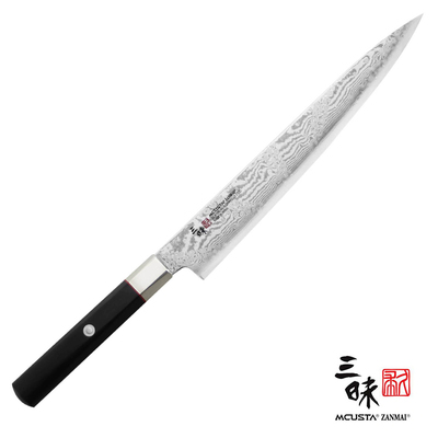 Splash Damascus - Japoński, 33-warstwowy nóż do sushi i sashimi Sujihiki, 24 cm, Mcusta Zanmai